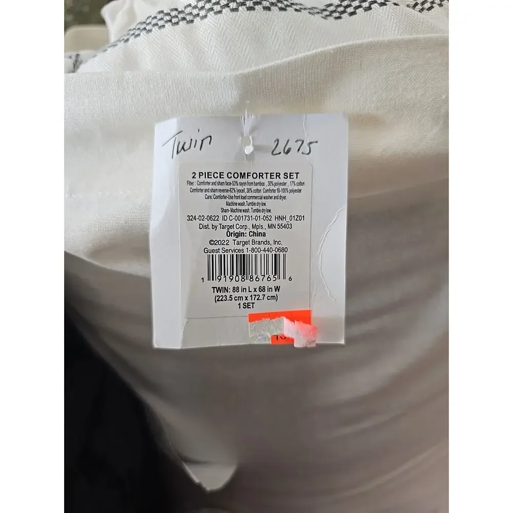 Hearth & Hand Twin Stripe Comforter Sham Set Railroad Gray White Blend 88 x 68